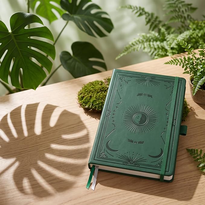 Dotted Journal Notebook for Women Men, 192 Pages, A5 (5.7'' x 8.3'') | Hardcover Leather Notebook with 100GSM Thick Paper for Traveling, Journaling, Planning, Tracking (Dark Green)