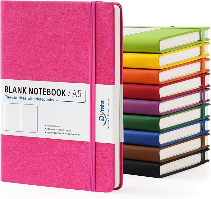 Dynta Blank Journal,10 Packs A5 Unlined Journaling Notebooks 200 Pages/100 Sheets,8.4'' x 5.8 '',10 Colors Hardcover Notebook for Work, School, Note Taking,Sketching or Gifts