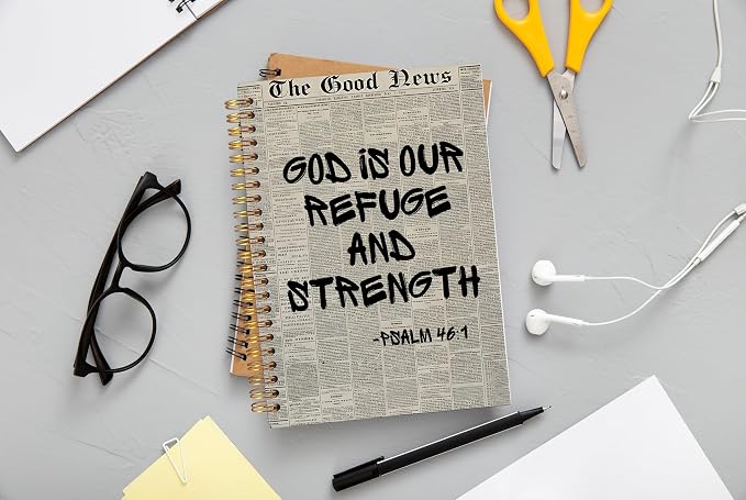 Vintage Christian Notebook Journal, Psalm 46:1 Bible Verse Notebook for Note Taking, God Is Our Refuge and Strength Religious Scripture Spiral Journal 5.5x8.3 Inch
