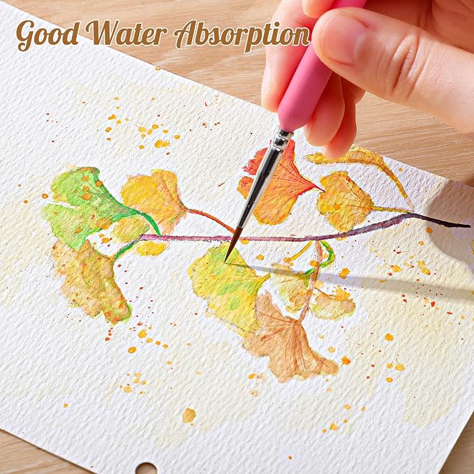 50 Sheets Refill Watercolor Paper for Watercolor Sketchbook, A5 300Gsm | 5.5 x 8 In, Hole-Punched for Binder Sketchbooks, Good Water Absorption, Mixed Media Paper, Durable Texture