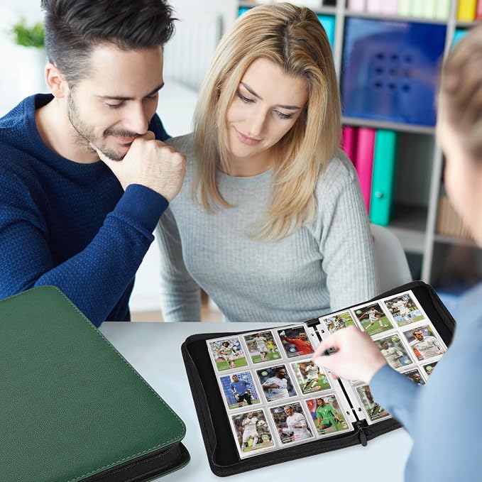 GERMUN 3 Ring 9 Pocket Zipper Card Binder, 720 Double Sided Standard PU Trading Card Album Folder for TCG & Sports Cards, Not Fit Top Loaders (dark green)