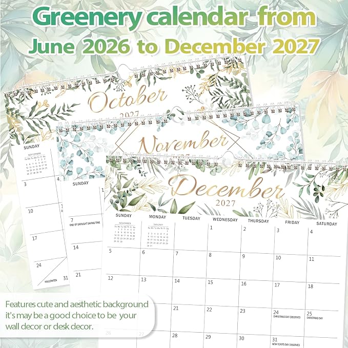 GuassLee Wall Calendar 2026, 19-Months Hanging Desk/Wall Calendar Runs From Jun. 2026 to Dec. 2027, 14" x 11.5" Monthly Planner Wall with Thick Paper, Plant Design for Office School Home Organizing
