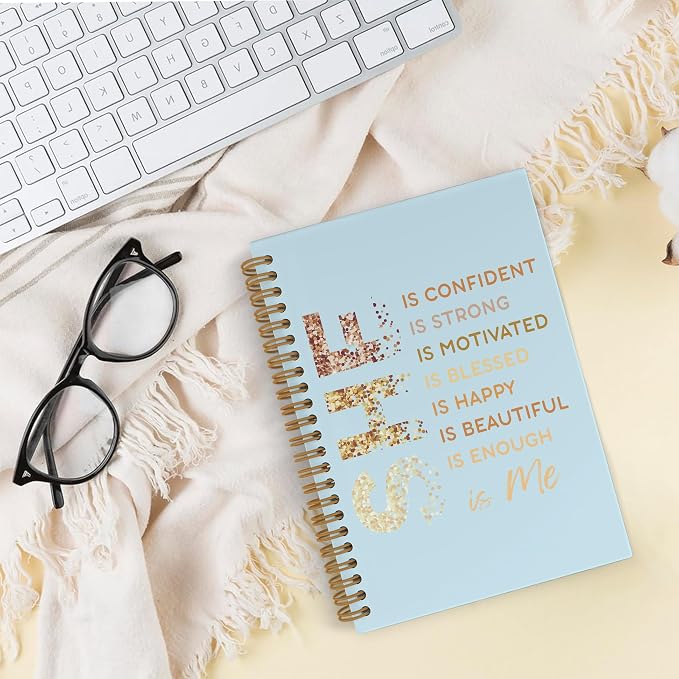 She Is Me Affirmations Spiral Notebook, Teal Inspirational Self Care Journal Notebook, Self Love Notebooks for School Work, Positive Office Supplies Gifts for Women Girls, 5.5x8.3 Inch