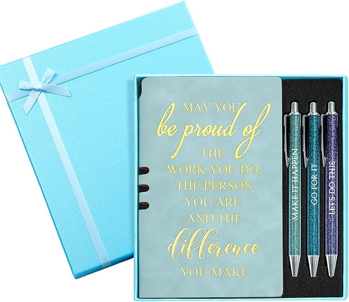 Resurhang 5 Pcs Employee Appreciation Gift Leather Journal Notebook 3 Ballpoint Pens with Box Back to School Thank You Gift for Nurse Volunteer Teacher Secretary Coworker Women(Blue)