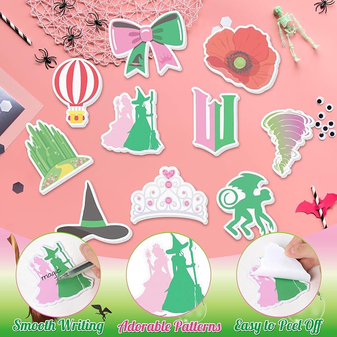 AgincBerry Princess Witch Sticky Notes - 30PCS Pink and Green Witch Musical Self-Stick Note Back to School Stationery Gift, Magic Princess Writing Sticky Notepad for Office Party Goodie Bag Fillers