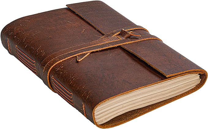 HLC Leather Journal Notebook（6x8 in）- Vintage Leather Bound Journals Handmade Rustic Finish Book for Men and Women Unlined Leather Craft Paper 300 Pages, Diary Pocket book To Write In