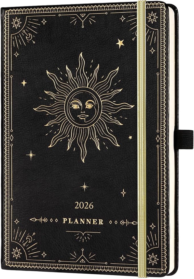 2026 Planner - Weekly Planner 2026, Jan. 2026 - Dec. 2026, 5.75" x 8.25", 2026 Weekly and Monthly Planner, Faux Leather planner 2026 with Back Pocket & 40 Notes Pages - The Sun