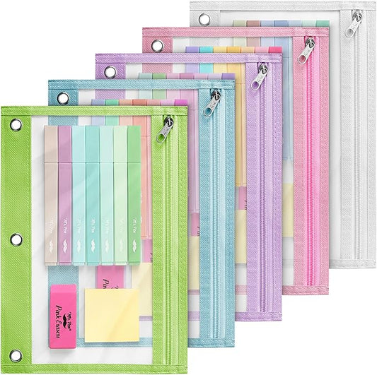 Mr. Pen- Pencil Pouch for 3 Ring Binder, 5 Pack, 10"x7", Smooth Zipper | Clear Window, Large Capacity Pencil Case with 3 Reinforced Grommets for School, Office, Supplies Storage | Clear Window, Large Capacity Pencil Case with 3 Reinforced Grommets for ...