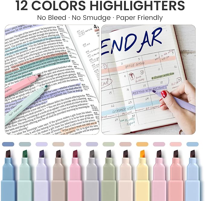 Cute Pencil Case With Supplies, 39 PCS Aesthetic Stationery Set with Pencil Pouch, 6 Black Ink Gel Pens, 12 Pastel Highlighters, 5 #2 HB Pencils, 4 Mechanical Pencils, Back to School Supplies - Black