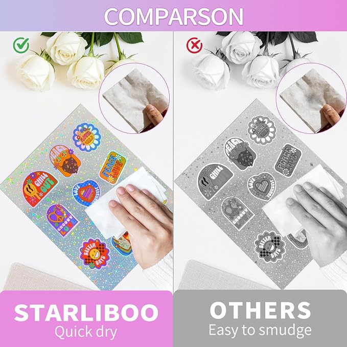 STARLIBOO 25 Sheets Holographic Sticker Paper for Inkjet&Laser Printer, Printable Vinyl Sticker Paper Self-Adhesive, 8.5" x 11" (Laser Star)