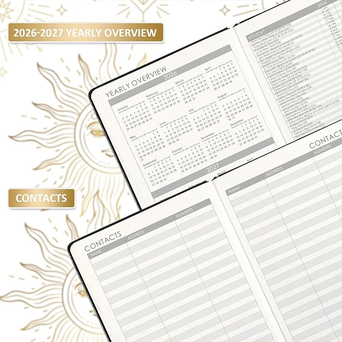 Planner 2026-2027 - Academic Planner 2026-2027, July 2026 - June 2027, 5.75" x 8.25", 2026-27 Weekly and Monthly Planner, Faux Leather planner 26-27 with Back Pocket & 40 Notes Pages - The Sun