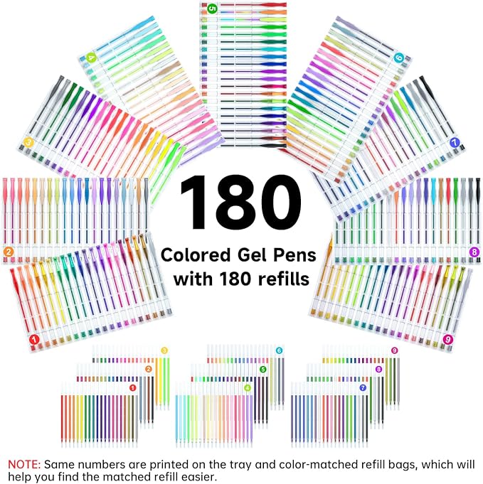 Shuttle Art 360 Pack Gel Pens Set, 180 Colors Gel Pen Set Plus 180 Color Refills Perfect for Adult Coloring Books Doodling Drawing Art Markers