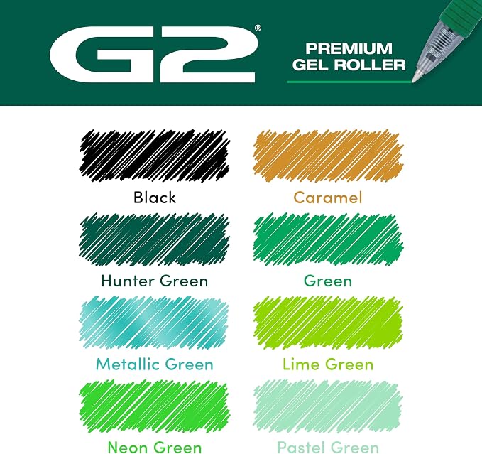 Pilot G2 Premium Gel Roller Pens, G2 Boost Green Pens Pack, The Colors of Balance, 8 Pack Pouch, Fine Point 0.7 mm, Assorted