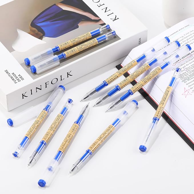 Japanese Style Blue Gel Ink Pens, 0.35mm Extra Fine Point, No Smudge Quick Drying, Japanese Ink Pen for Journal Planners, Thin Notebook Paper, Office School Supplies, 12 Pack, Writing Drawing