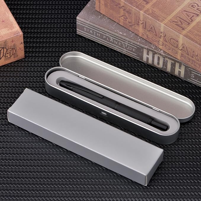 Jinhao 10 Press Fountain Pen with Box, Matt Black Chromium Retractable Extra Fine Nib with Ink Converter Set (Clip Version)