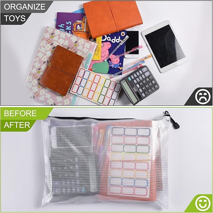 6PCS Mesh Zipper Pouch Bags: B4 Clear Zipper Pouches for Classroom, Black | 15.35×11.22 Inch Plastic Mesh Bag for Board Game Puzzles Storage, Waterproof Organizing Pouch for School and Office Supplies