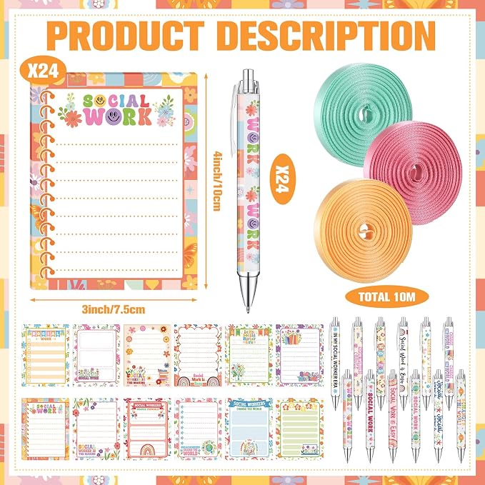 Eaasty 48 Pcs Social Worker Graduation Gifts for MSW BSW DSW PhD Inspirational Notepads and Ballpoint Pens with Ribbon Social Work Thank You Gifts Bulk for Staff Coworker Doctor Teachers Student