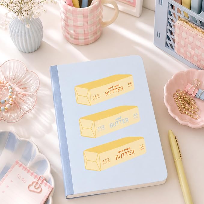 Pearhead Butter Composition Notebook — College-Ruled, 160 Pages, 7.5" x 9.75", Smooth 80 GSM Paper, UV Spot Gloss, Periwinkle Butter Illustration Journal for School, Office & Everyday Writing