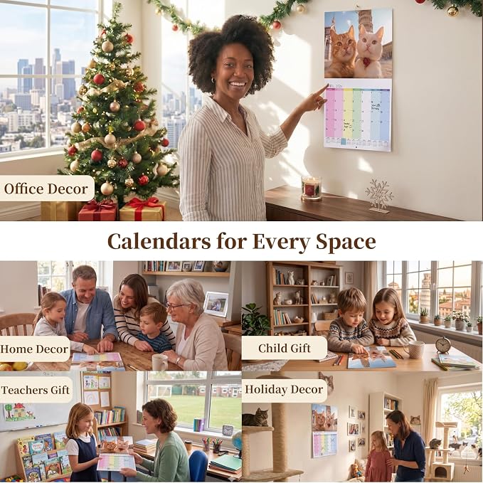 2026 Wall Calendar - Cute Cat Selfies Theme Calendar | Cat Calendar January - December for Organizing & Planning | Holidays Highlighted (7.3"x10", 10"x14.6" Opened)