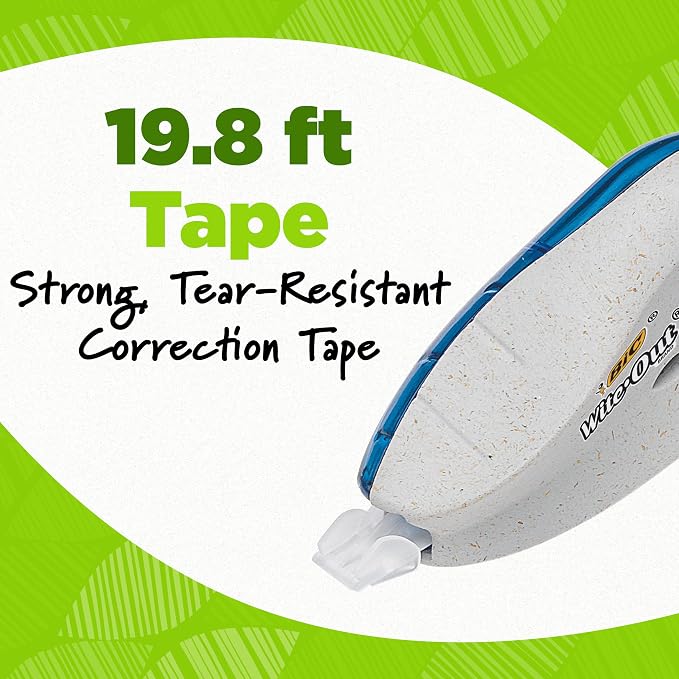 BIC Ecolutions Wite-Out Brand Correction Tape, 19.6 Feet, 2-Count Pack, Correction Tape Made from 56% Recycled Plastic Excluding Tape