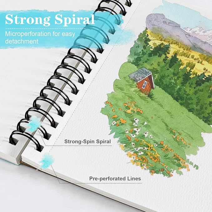 3 Pack 90 Sheet Watercolor Paper Pad 5.5“ x 8.5”, 140lb/300 GSM Cotton Cold Press Spiral Bound Pad Watercolor Sketchbook for Adults, Mixed Media,Markers, Art Painting, Journal