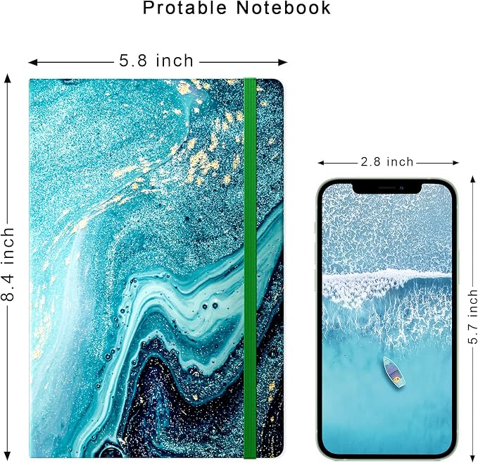 Lined Journal Notebook, Hardcover, Medium 5.7 x 8.4 in, 160 Pages Thick Paper, Cute Aesthetic A5 College Ruled Notebook for Journaling Writing Work Office School Women Men, Ocean Blue Marble