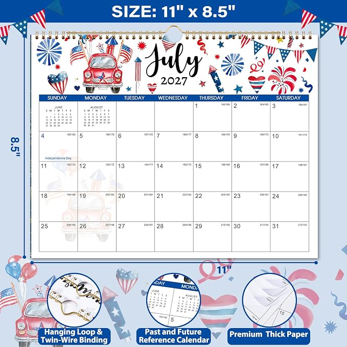 Calendar 2026-2027 - Wall Calendar 2026-2027 from July 2026 to December 2027, 11" x 8.5" 18 Months with Thick Paper + Daily Blocks + Reference Calendars