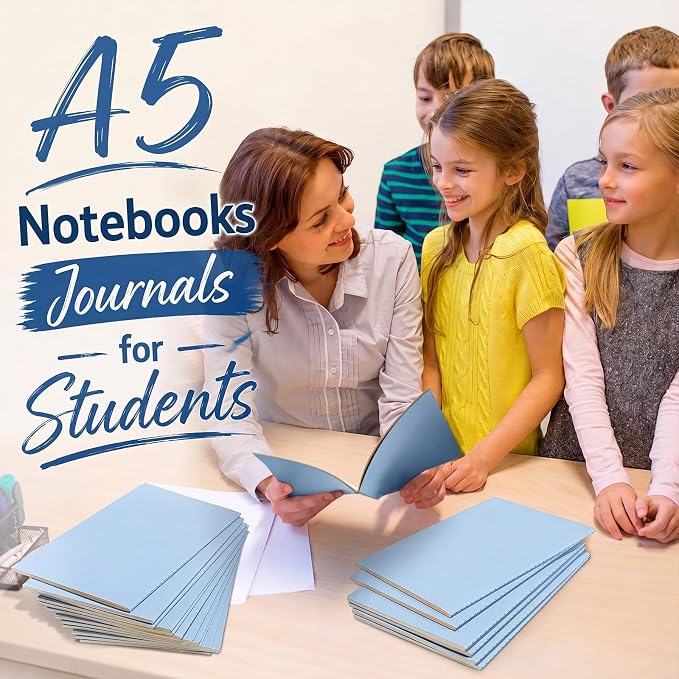 Mimorou 100 Pcs Journals Notebooks Bulk - Kraft Softcover A5 Small Notebooks 5.5 Inch x 8.3 Inch Notepads with 60 Page 30 Sheet for Writing Sketch Travel Office Supplies(Light Blue,Unlined)