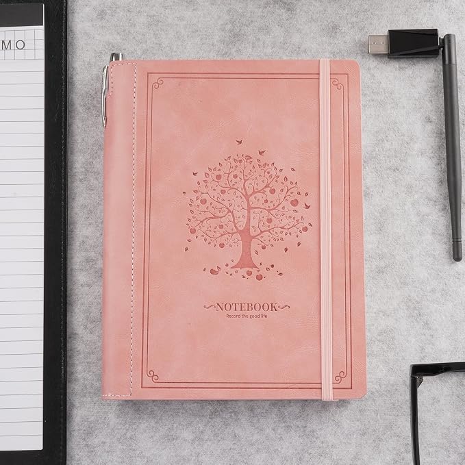 Lined Notebook Journal for Women Men 320 Pages A5 Hardcover Leather with Pen Holder College Ruled Journals for Work Note Taking Travel School Pink