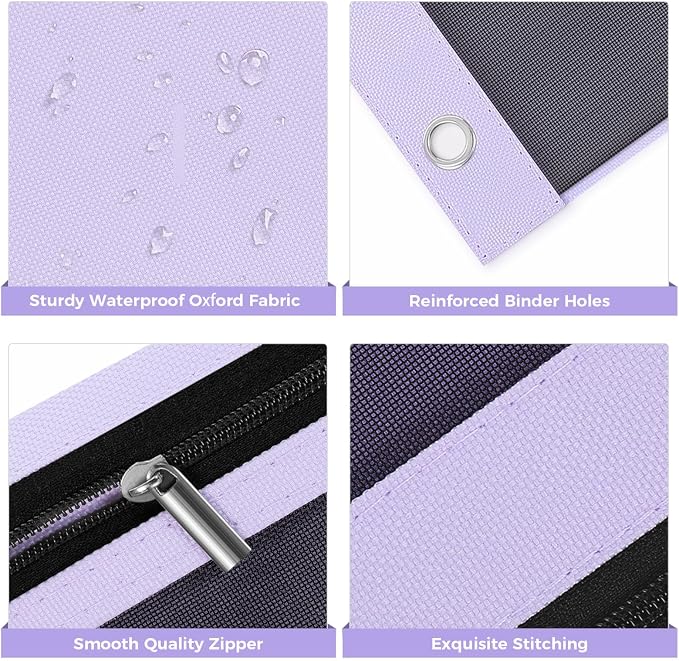 SKYDUE 3 Ring Pencil Pouch for Binder, Zipper Binder Pencil Pouch with 3 Pockets and Mesh Window, Durable Organizer for School Supplies, Cables, Earbuds, Makeup