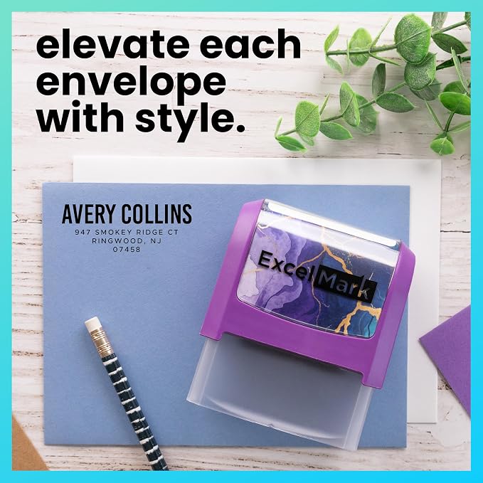 ExcelMark Custom Return Address Stamp (Navy, Urban Bold) | Custom Return Address Stamp with Elegant Designs, Vibrant Colors & Patterns – Perfect for Mail, Invitations & Gifts