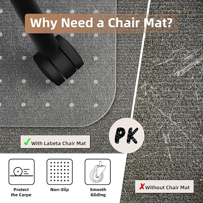 Office Chair Mat for Carpets, 2 Pack 36" x 48" Chair Mat, Slip Resistant Heavy Duty Under Desk Protector Carpeted Floors Mats, Rolling Computer Mats with Studs for Office Low Pile Carpets