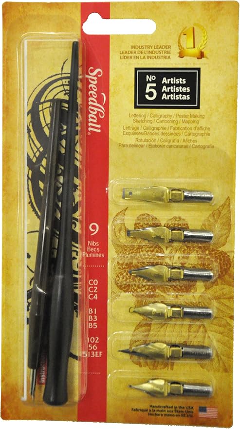 Speedball No. 5 Artists Pen Set - 2 Penholders w/ 6 Nibs, 3 Pen Tips