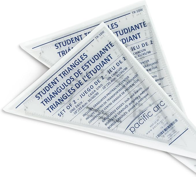 Pacific Arc - Triangle Set 10 Inch 30/60 & 45/90 - Student, Professional or DIY use. - 2 Pack