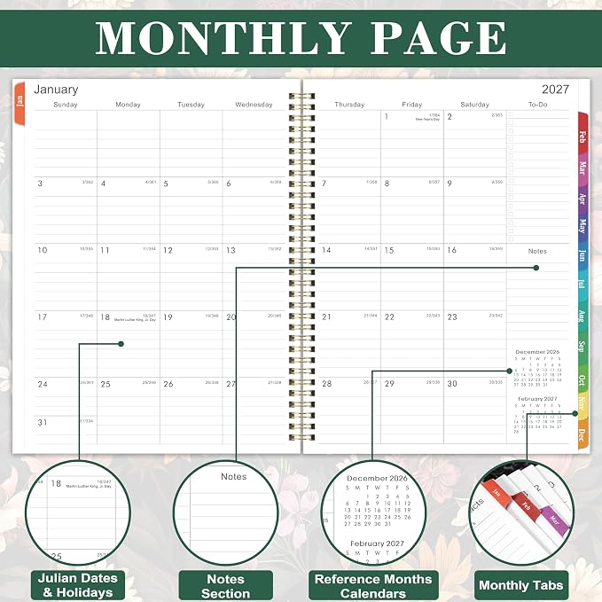 Indeme 2027 Planner, 2027 Planner Weekly and Monthly, Jan 2027 - Dec 2027, 11'' x 9", Calendar Planner, Colorful Monthly Tabs, Twin-wire Binding, Back Pocket, Holidays, Organization for Office Home School