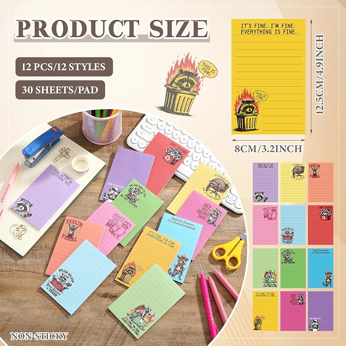 12 Pack Funny Notepads, 5x3 Inches Sarcastic Note Pads Memo Fun Office Gifts for Coworkers Work Women Men Employee Teacher Boss Desk Accessories Gifts(Skull,Multicolor)