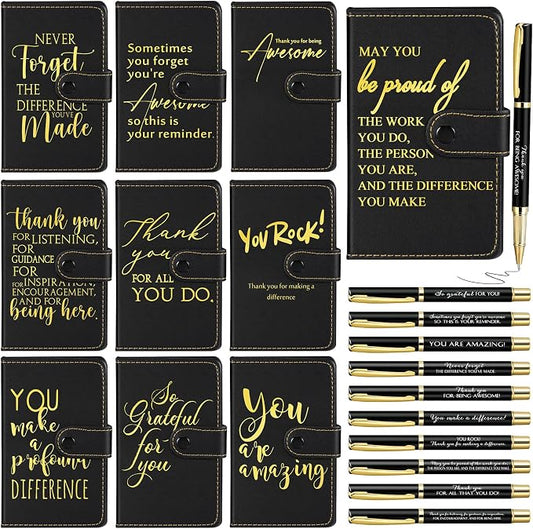Dispowreath 10 Sets Thank You Leather Journal Notebook with Appreciation Ballpoint Pen Employee Gift for Teacher Nurse Coworker Team Office Staff Vet Tech Housekeeper (Black,Appreciation Sign)