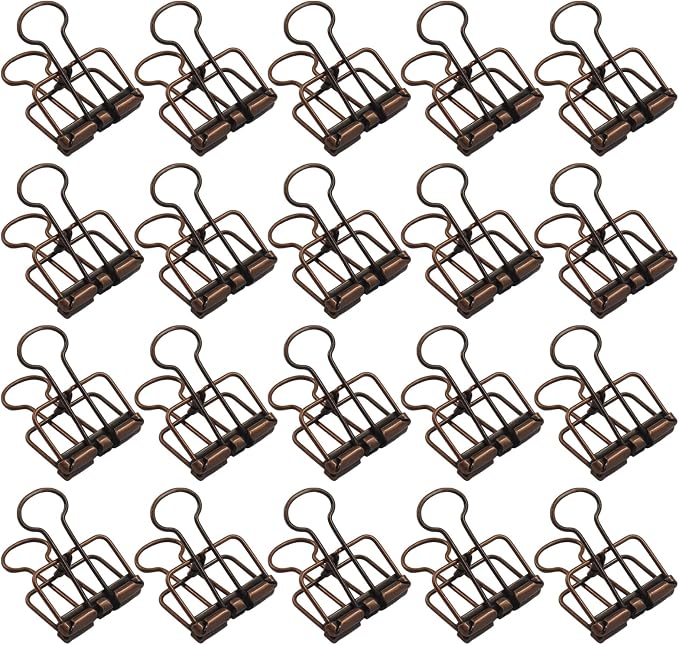 20 Pack 1 inch Hollow Out Binder Clips, Bronze | Metal Paper Clips, Unique Hollow Design, Clip Papers, Seal Snack Bags, Mark Book Pages