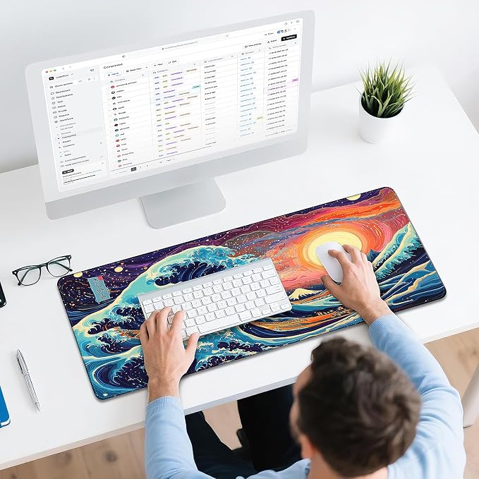 Mouse Pad Gaming - Desk Mat for Keyboard and Mouse - Kanagawa Large Mouse Pad for Desk, Japanese Sea Wave Mousepad (31.5" x 11.8") with Non-Slip Base, Desks Pad Mat for Gaming, Office and Home