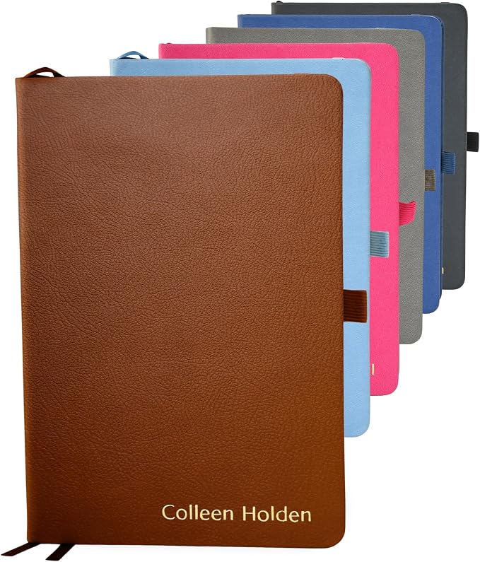 Promot PU Leather Ruled Journal Notebook- Custom Gold Metallic Text (Brown) | Premium Leather-Look Cover, Smooth Lined Writing Pages, Durable Everyday Construction, Lay-Flat Writing Experience