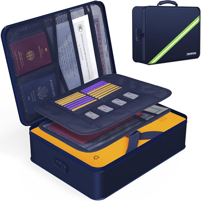 Noiposi 5200℉ Fireproof Document Box with Lock 16.1"x11.4"x4.3"- 8 Layers | Home ,Travel ,Strong, Water Resistant,Safe Storage Document Storage Organizer for Important Documents and File,Blue
