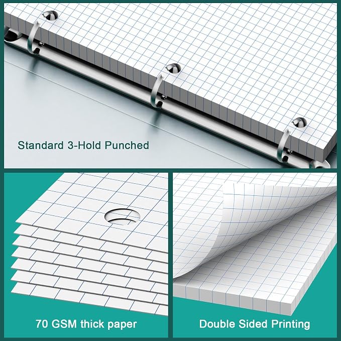 Loose Leaf Graph Paper Notebook 8 X 10.5, 240 Sheets Graphing Paper，3 Hole Punched，4x4 Quad Ruled Grid Notebook Paper, 10-1/2" X 8 Binder Filler Paper For, Engineering, Office, School
