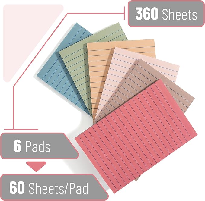 Mr. Pen- Lined Sticky Notes, 4" x 6", 6 Pads, 45 Sheets/Pad | Sticky Notes with Lines, Ruled Post Stickies, Memo Pads, Self-Stick Note Pad for Office, School, Home, Study