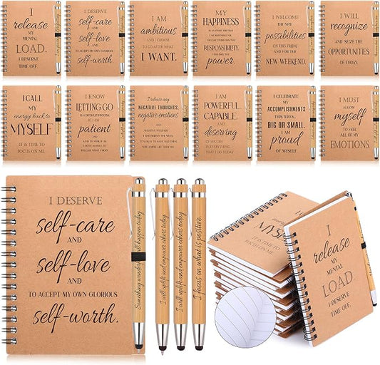 Pasimy 96 Pcs/48 Set Bulk Positive Affirmation Spiral Notebooks with Bamboo Pen Daily Affirmation Gift Set Motivational Encouragement Notepad Small Journals 5.5 x 3.9 inch for Women Self Care