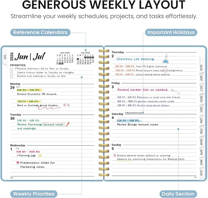 Planner 2026-2027, 8.5" x 11" Weekly and Monthly Academic Year Planner Calendar, July 2026 - June 2027, Hardcover Large School Planning Agenda With Tabs, Perfect for School & Office Supplies, A4, Baby Blue