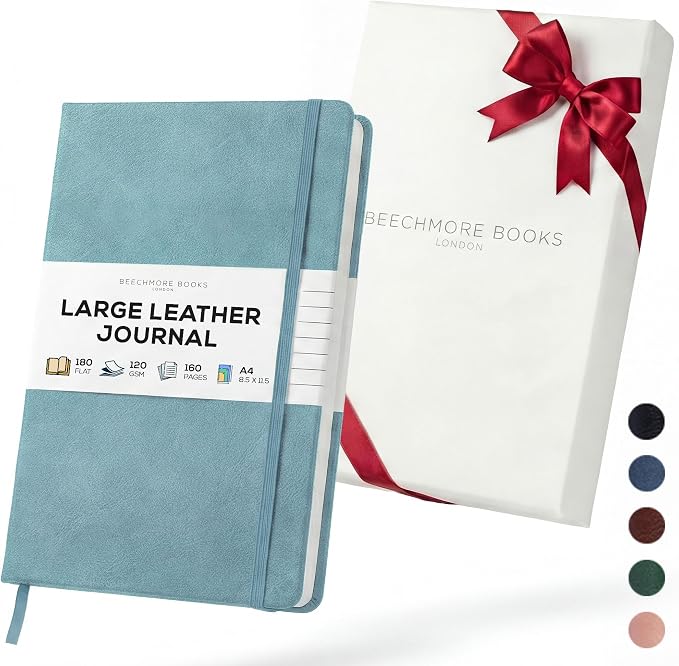 BEECHMORE BOOKS Large Lined Journal Notebook, 8.5" x 11.5" (A4) Hardcover Vegan Leather Executive Diary for Work, Thick 120gsm Paper, Lay-Flat Binding, Gift Box