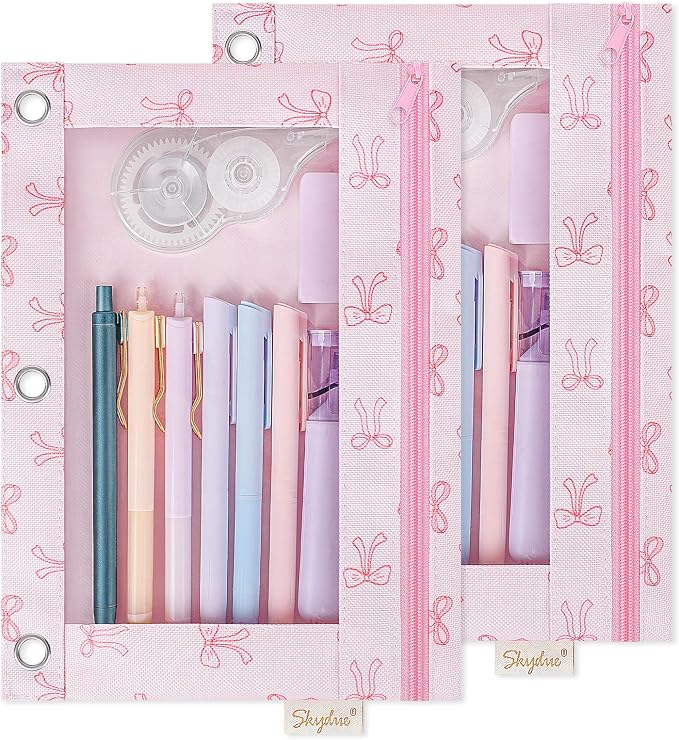 3 Ring Pencil Pouch for Binder, Zipper Pencil Case with Clear Window, Durable Binder Pencil Pouch for School Supplies, Fits Standard 3 Ring Binders, Organizer for Students, Teachers & Office Use