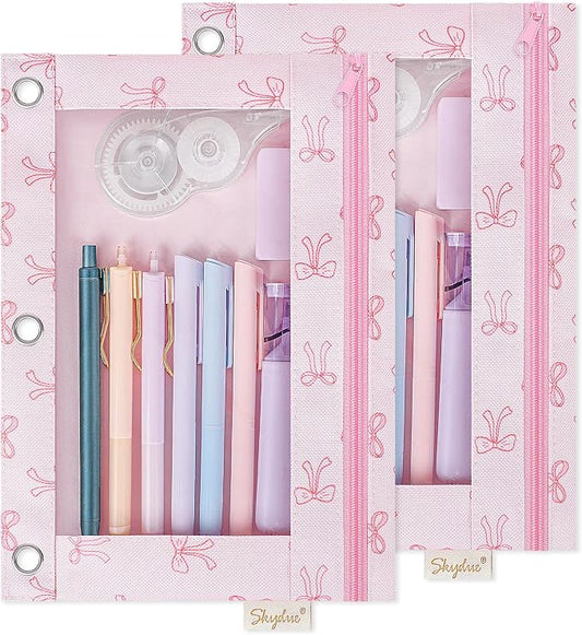 3 Ring Pencil Pouch for Binder, Zipper Pencil Case with Clear Window, Durable Binder Pencil Pouch for School Supplies, Fits Standard 3 Ring Binders, Organizer for Students, Teachers & Office Use