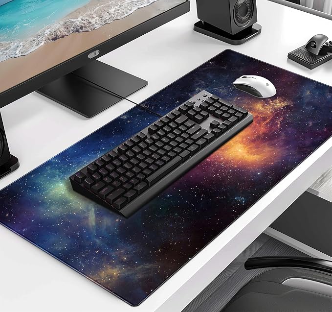 Large Starry Sky Mouse Pad with Stitched Edges, Computer Keyboard Desk Pad | Large Extended Mouse Pad; Full Desk Coverage; Waterproof Coating; Stable Anti-Slide Base For Gaming, Office, Study Daily Use