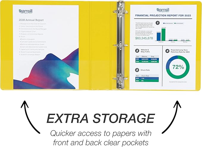 Samsill Durable 2 inch 3 Ring Binder, D Ring Binder, 100% Recycled Chipboard, Yellow, 12 Pack